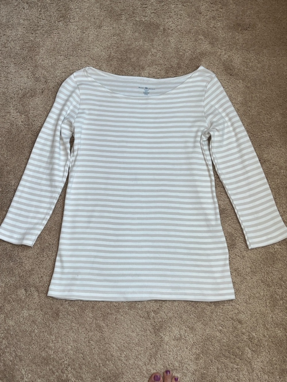 NWOT Brandy Melville Striped Boatneck 3/4 Sleeve Top in White and Tan